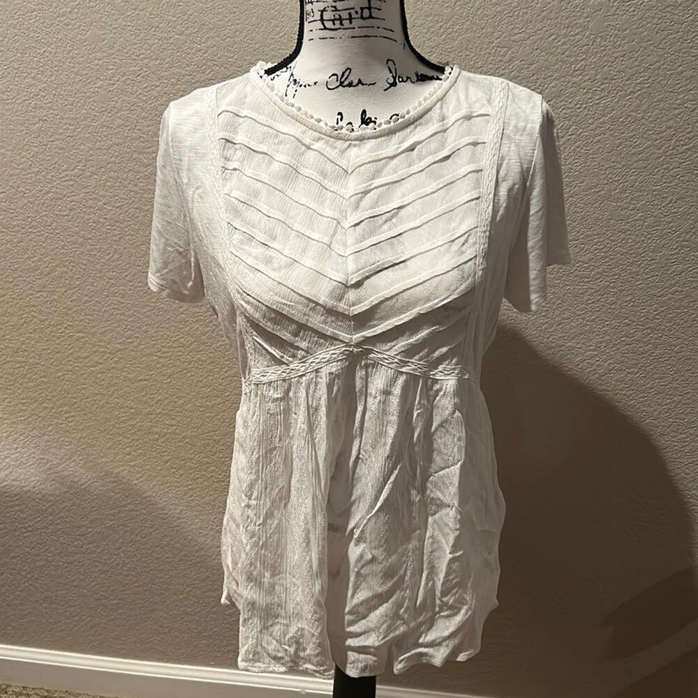 Knox Rose White Peplum Gauzy Tee Boho Chic Sz M